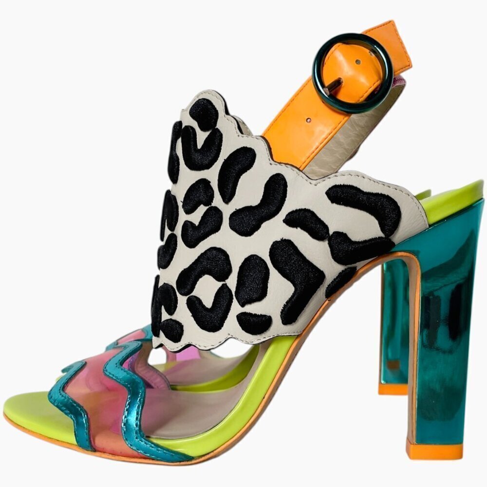 Sophia Webster Dionne Multicolor Leopard Print Heels Sandals - Picture 9 of 13